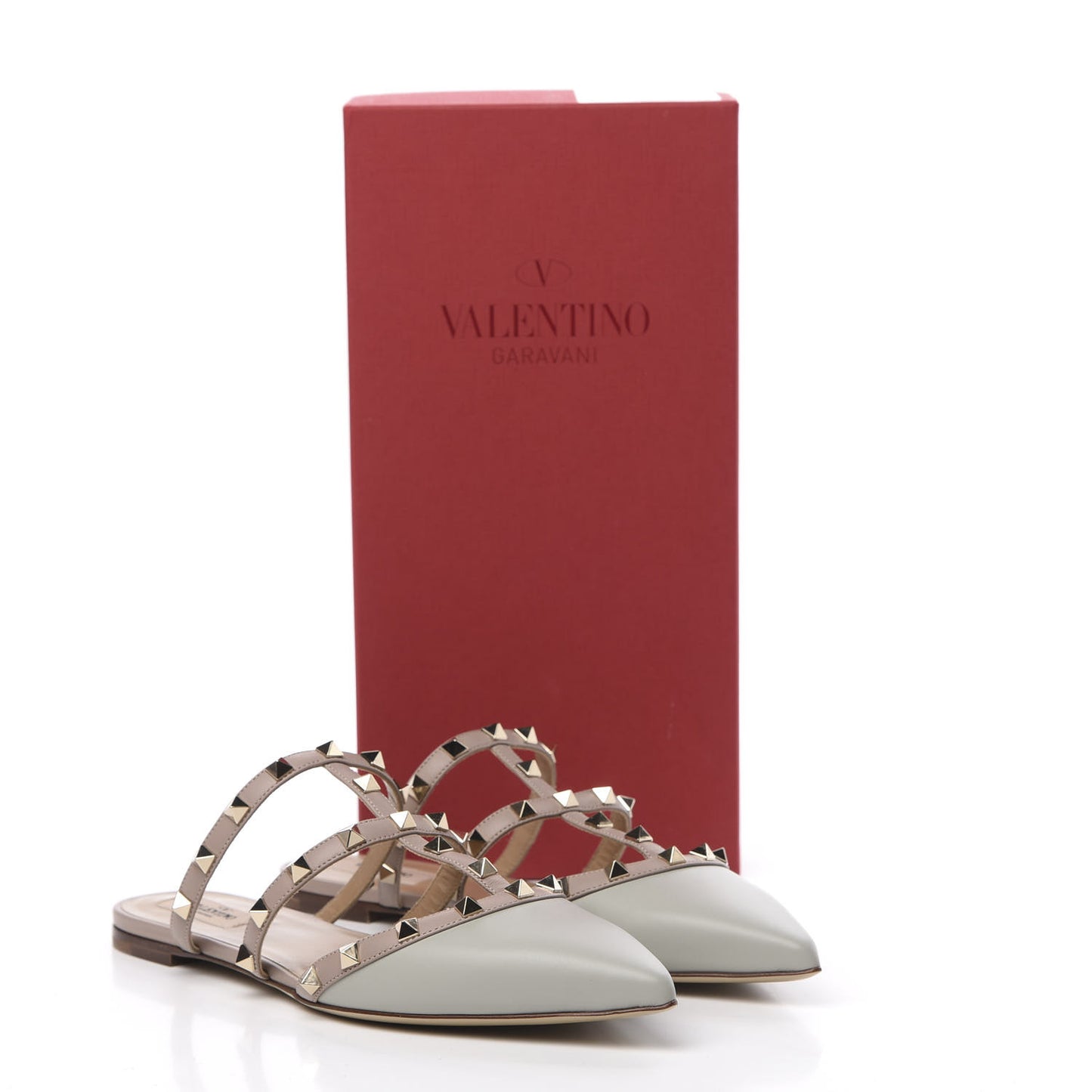 Nappa Rockstud Flat Cage Mules 40 Opal Grey Poudre