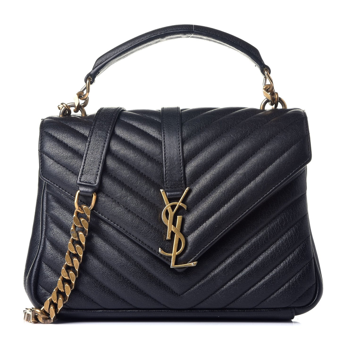 Sheepskin Matelasse Chevron Monogram Medium College Bag Black