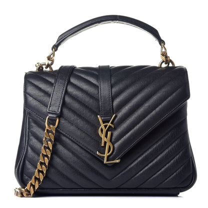 Saint Laurent Sheepskin Matelasse Chevron Monogram Medium College Bag Black 1 of 9