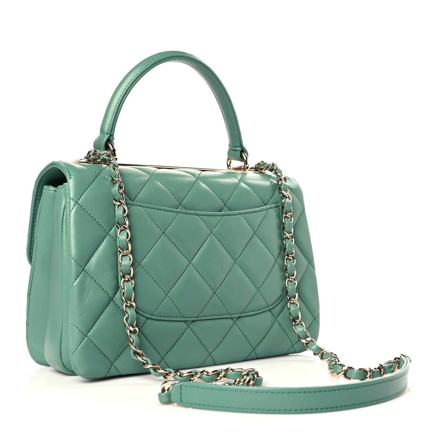 Lambskin Quilted Small Trendy CC Flap Dual Handle Bag Dark Green