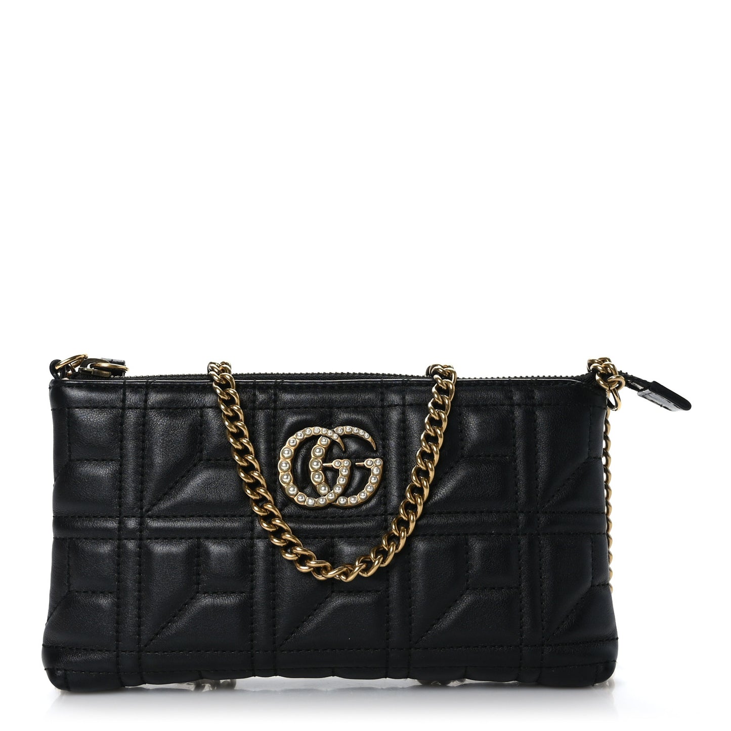 Calfskin Matelasse Mini Pearly GG Marmont Chain Bag Black