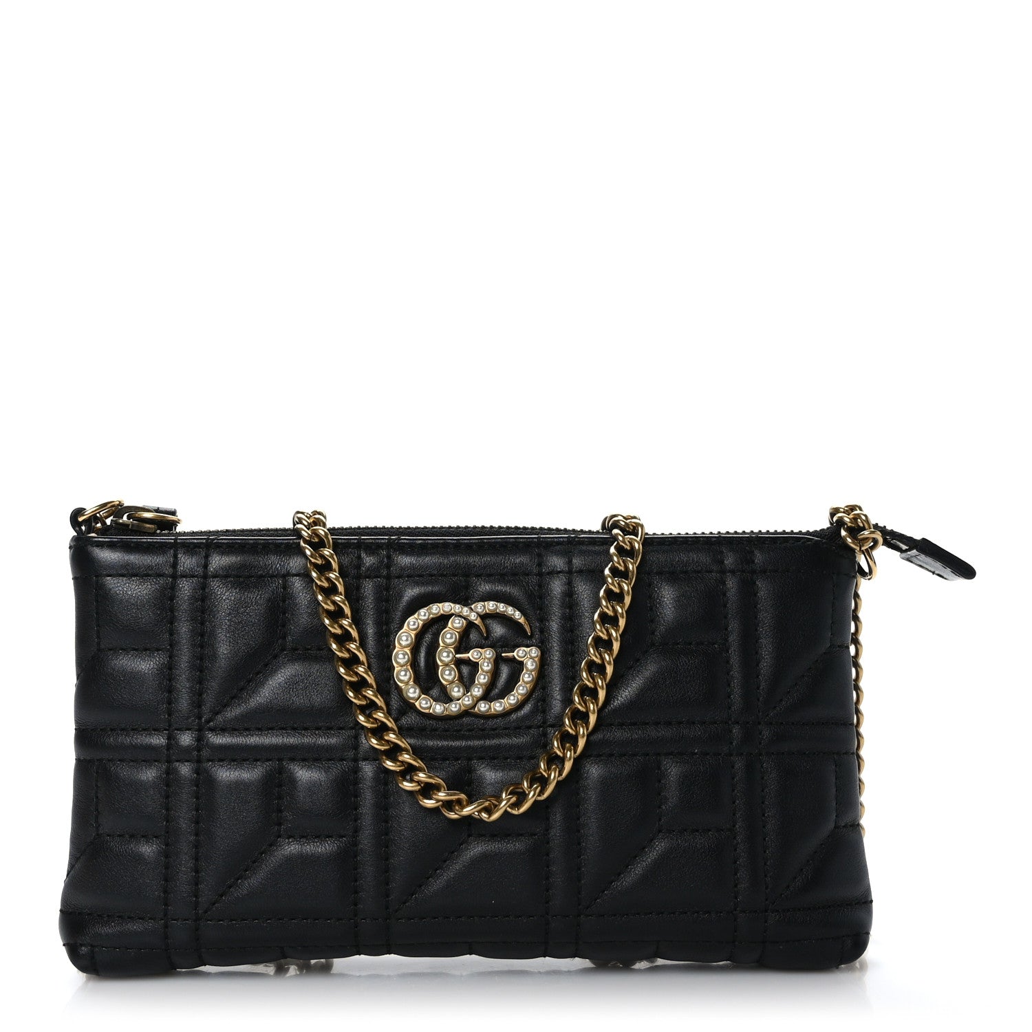 Gucci Calfskin Matelasse Mini Pearly GG Marmont Chain Bag Black 1 of 8