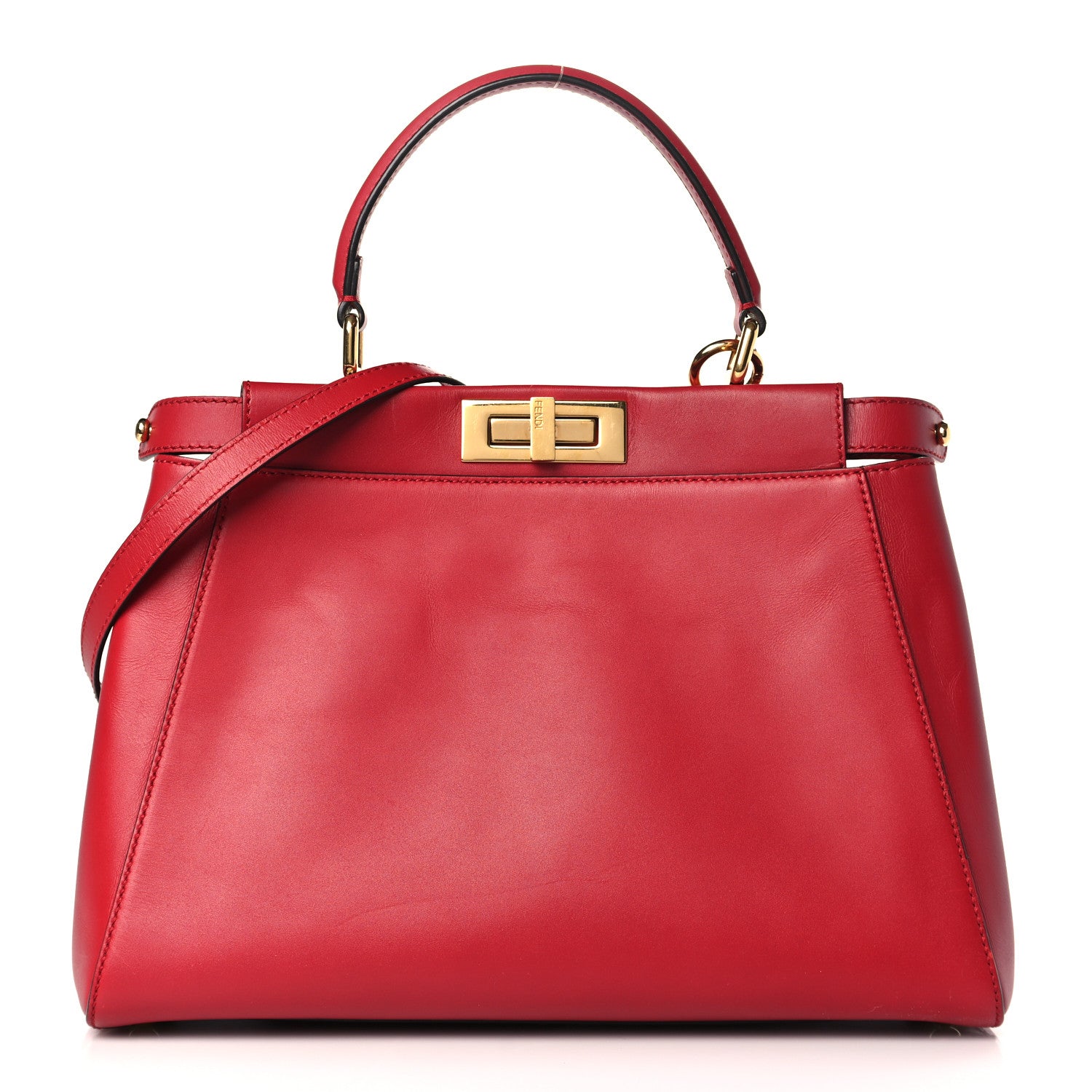 Fendi Vitello Morgan Fabric Jacquard Pequin Medium Peekaboo Iconic Satchel Mattone Tobacco Red 1 of 10