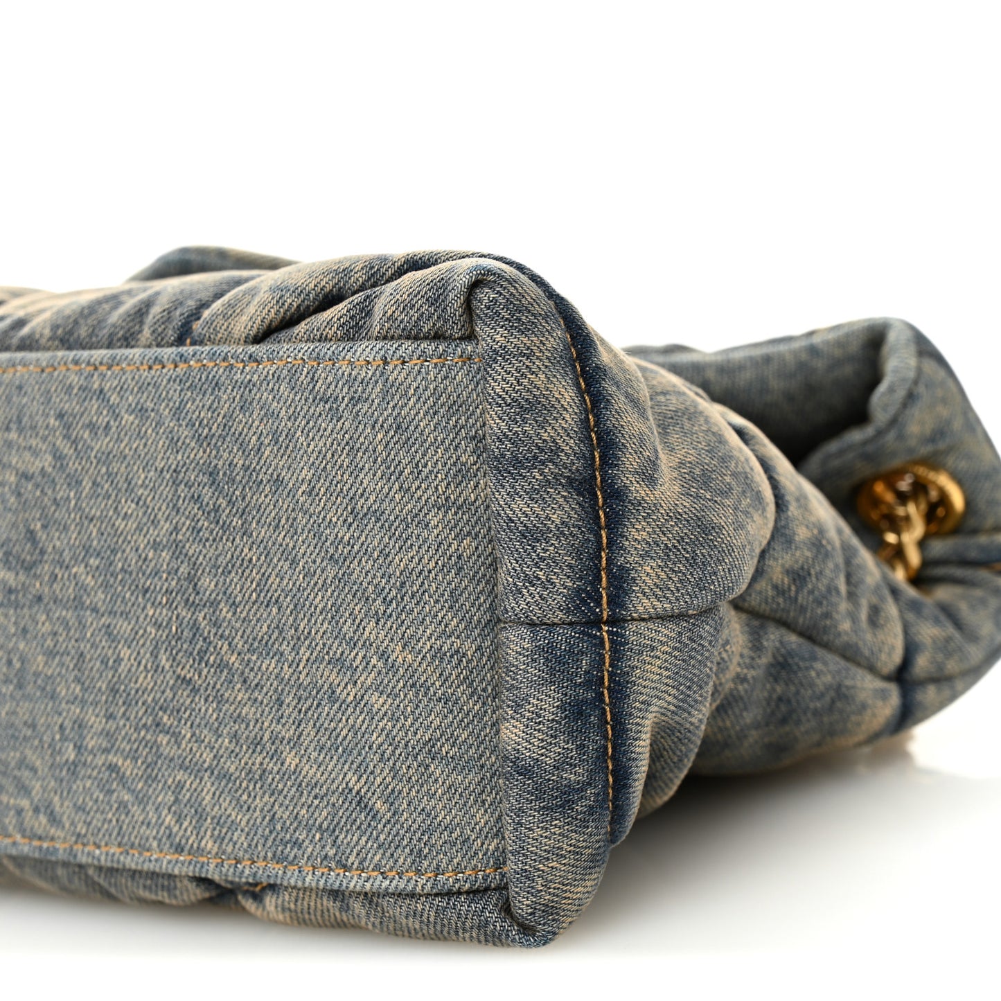 Denim Quilted Small Loulou Puffer Monogram Chain Satchel Blue Cinnamon