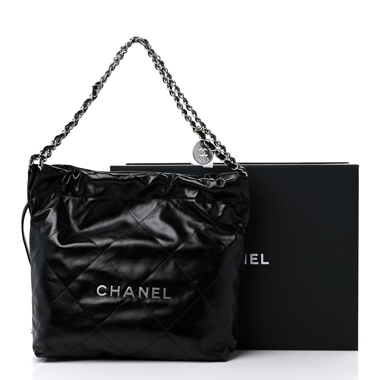 Shiny Calfskin Quilted Small Chanel 22 Black
