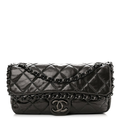 Chanel Metallic Aged Calfskin Quilted Small Chain Me Flap Black 1 of 12