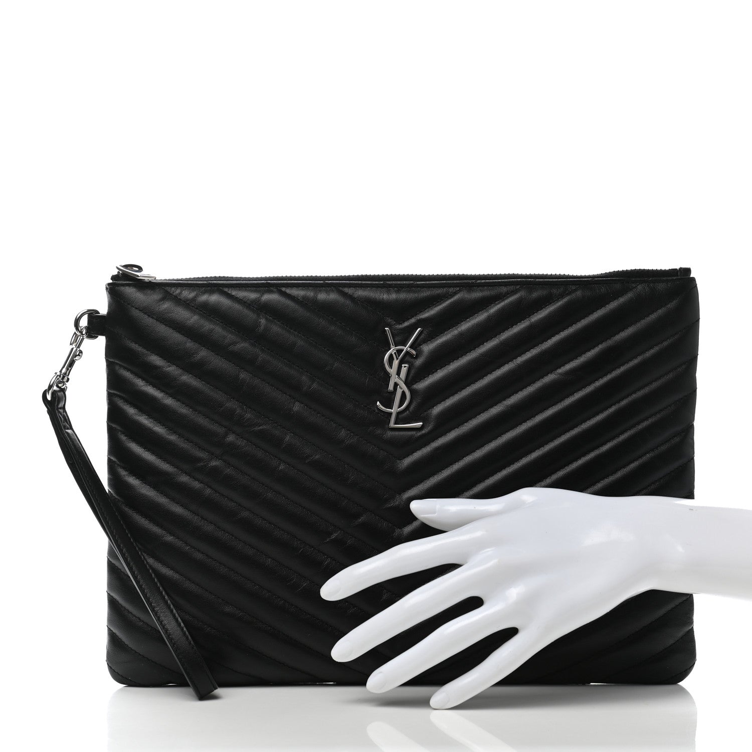 Saint Laurent Calfskin Matelasse Monogram Cassandre Tablet Pouch Black 2 of 8