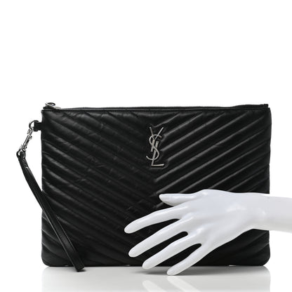 Saint Laurent Calfskin Matelasse Monogram Cassandre Tablet Pouch Black 2 of 8