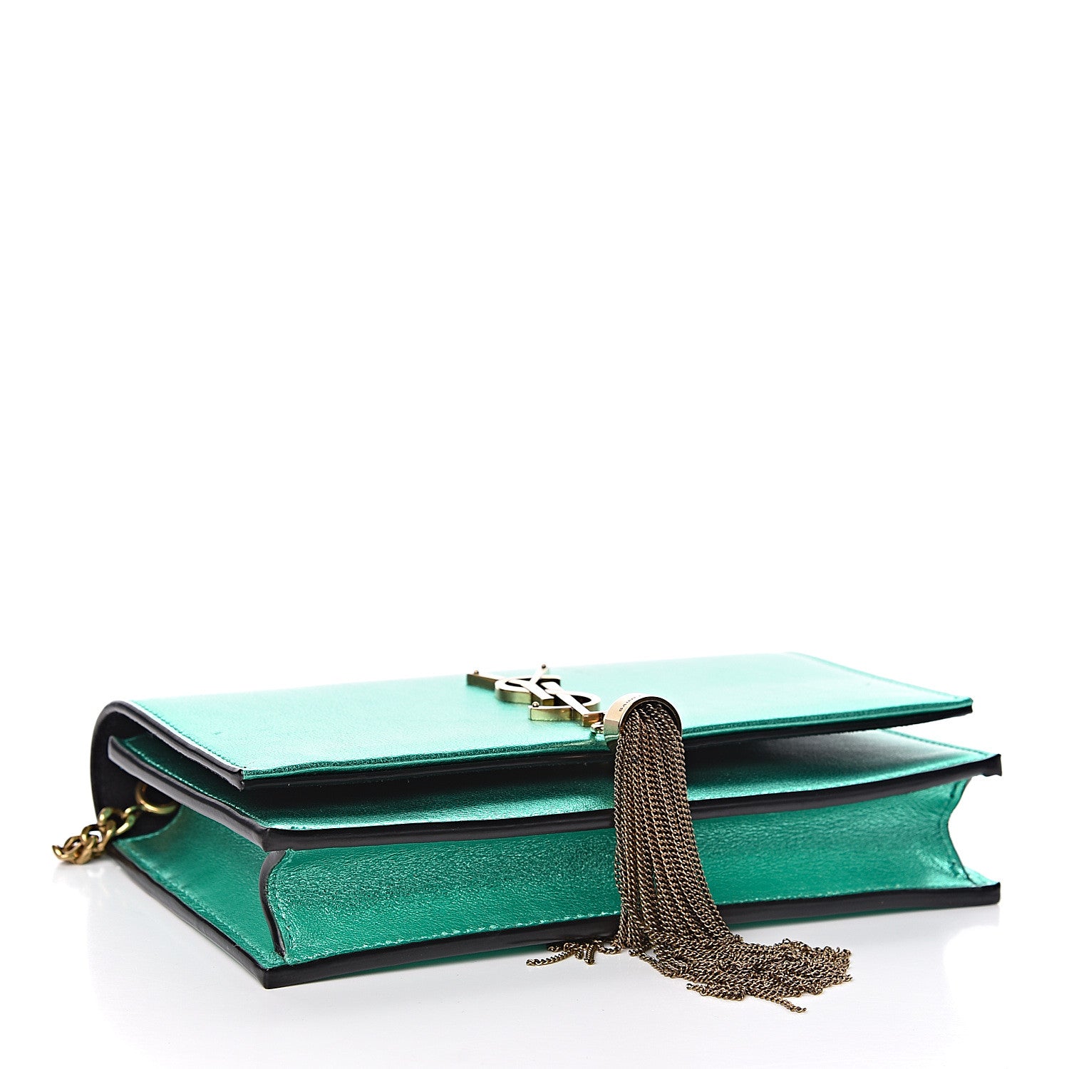 Saint Laurent Laminated Calfskin Classic Monogram Kate Tassel Chain Wallet Green 4 of 10