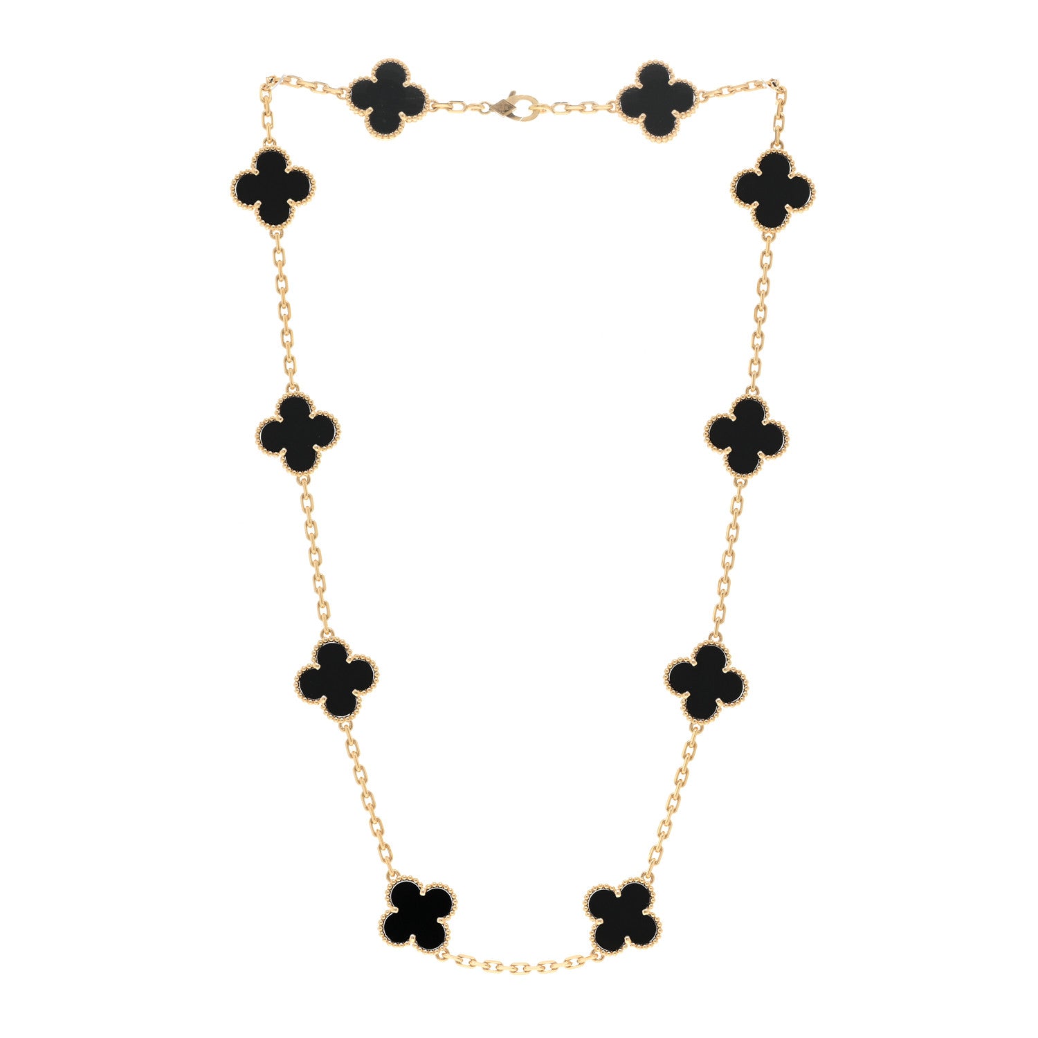 Van Cleef & Arpels 18K Yellow Gold Black Onyx 10 Motifs Vintage Alhambra Necklace 3 of 7