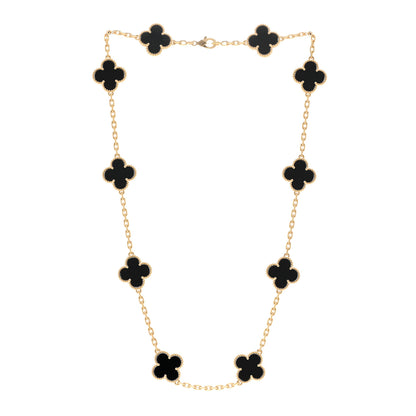 Van Cleef & Arpels 18K Yellow Gold Black Onyx 10 Motifs Vintage Alhambra Necklace 3 of 7