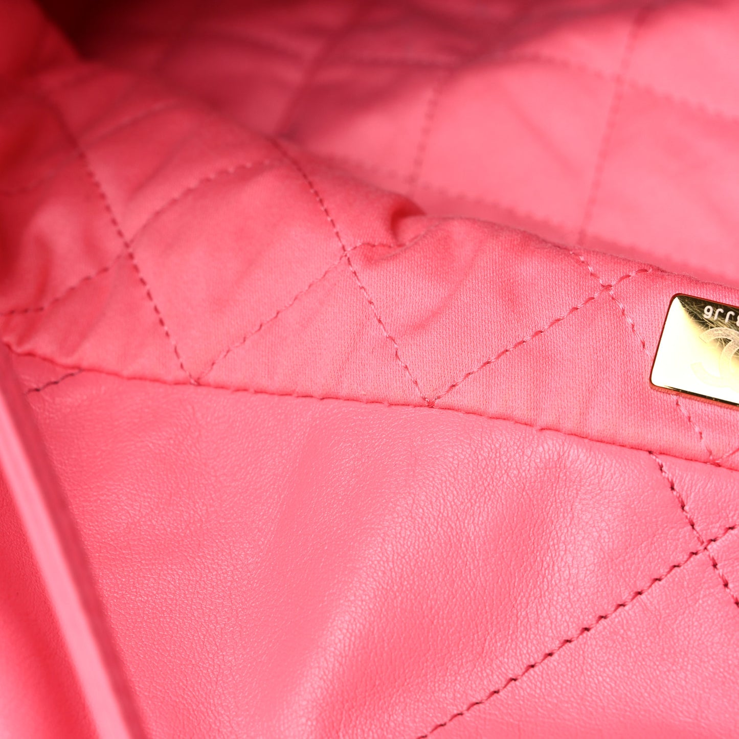 Shiny Calfskin Quilted Chanel 22 Drawstring Bag Coral Pink