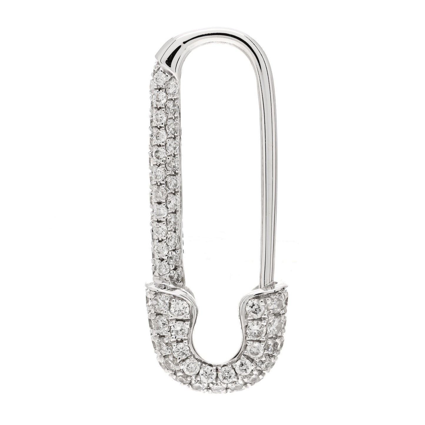 18K White Gold Diamond Mini Safety Pin Earring