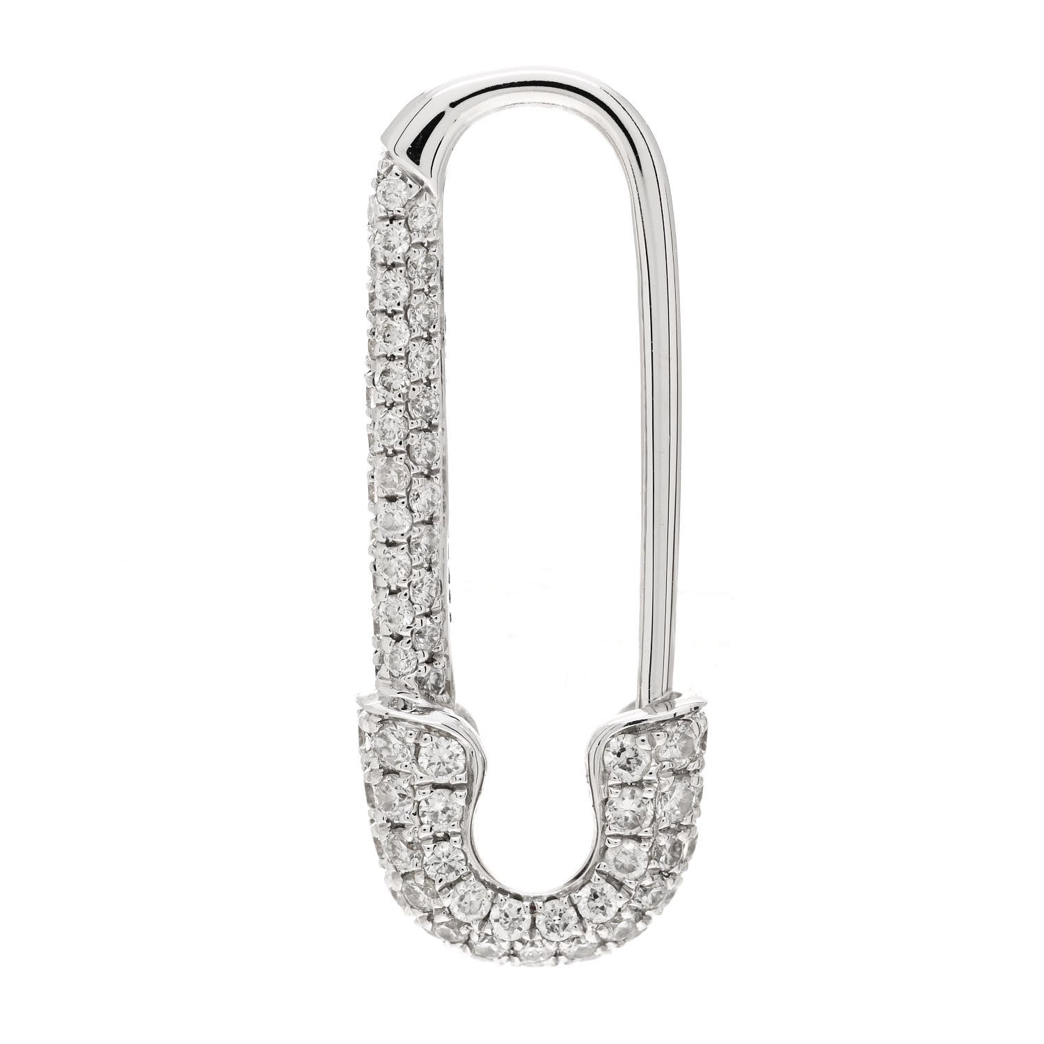 Anita Ko 18K White Gold Diamond Mini Safety Pin Earring 1 of 4