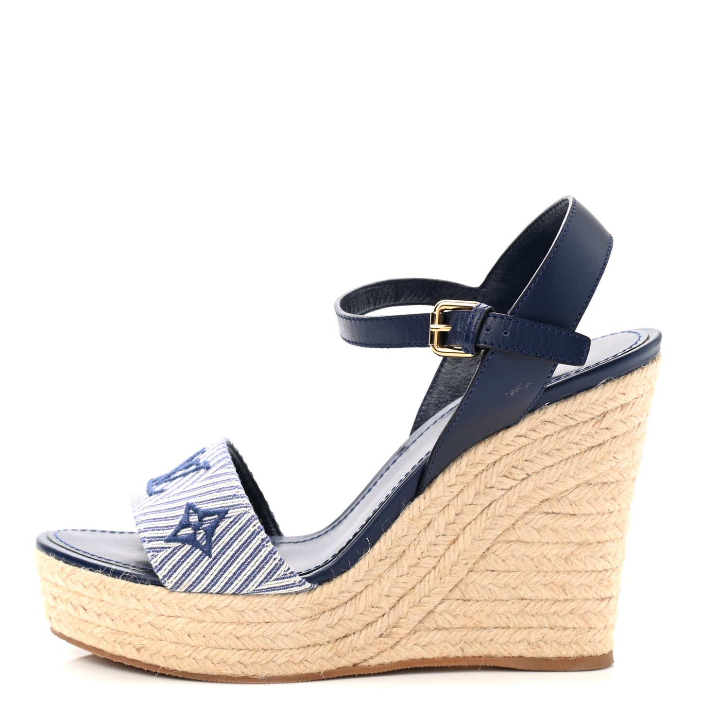 Calfskin Canvas Monogram Sail Away Wedge Sandal 38 Marine