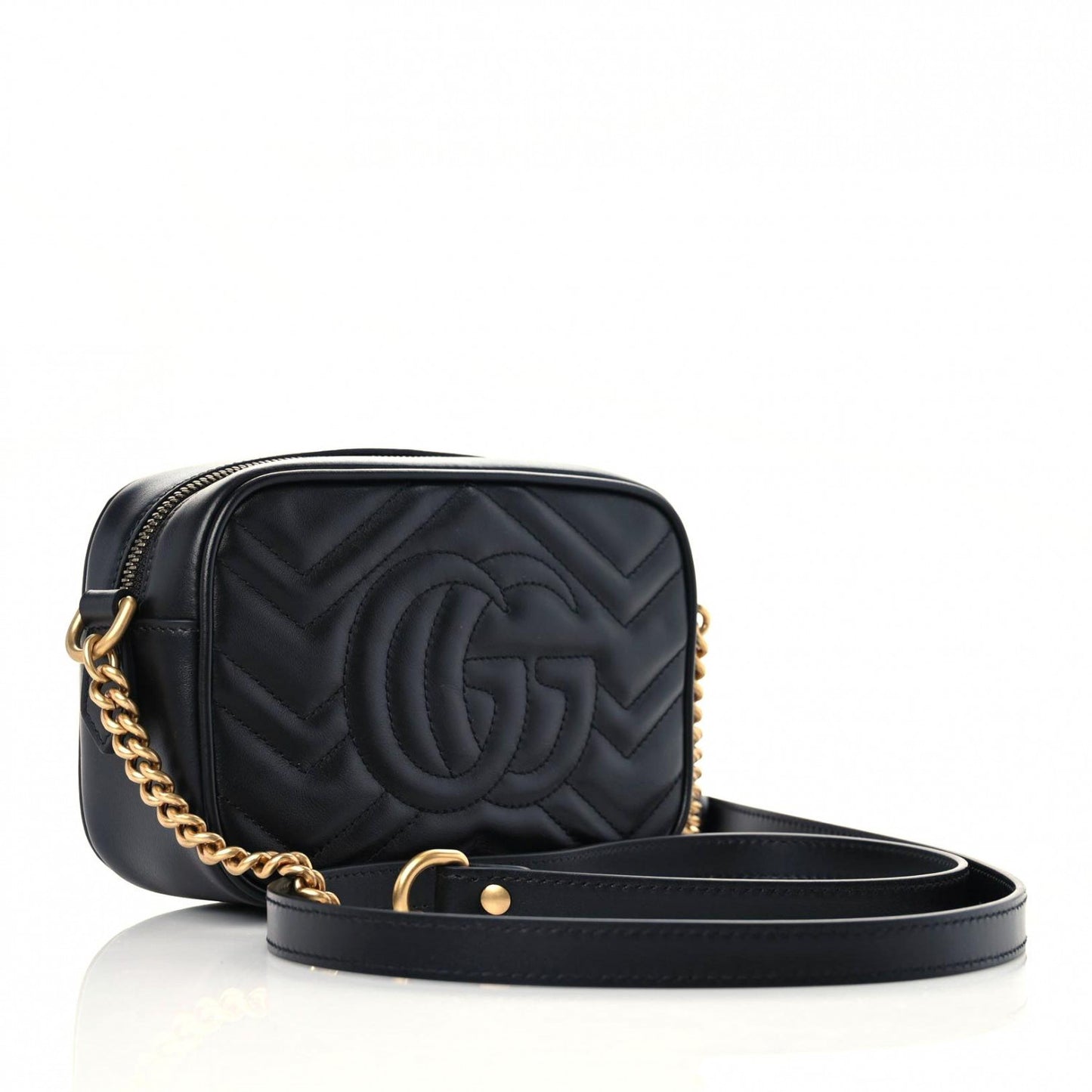 Calfskin Matelasse Mini GG Marmont Chain Shoulder Bag Black