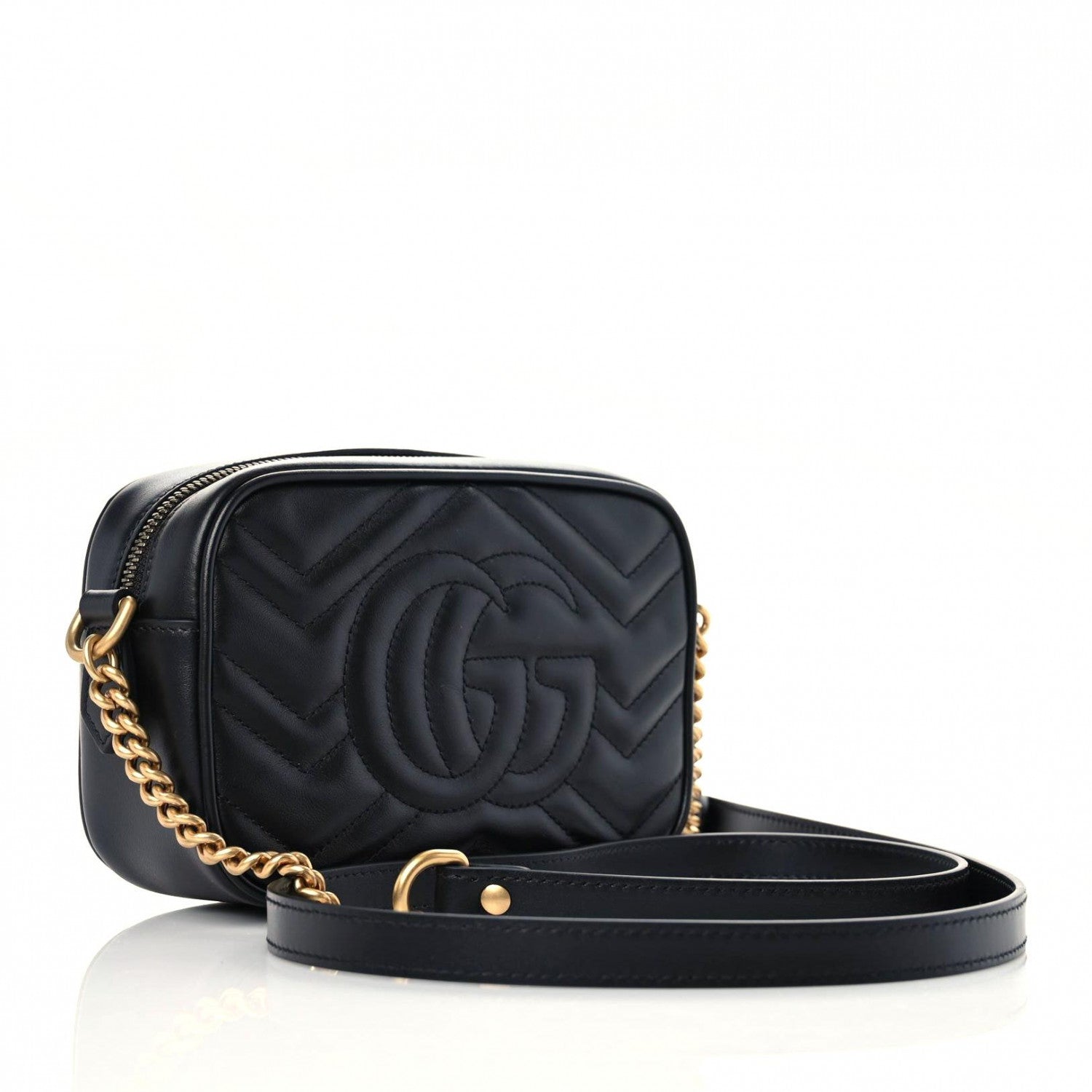 Gucci Calfskin Matelasse Mini GG Marmont Chain Shoulder Bag Black 3 of 10