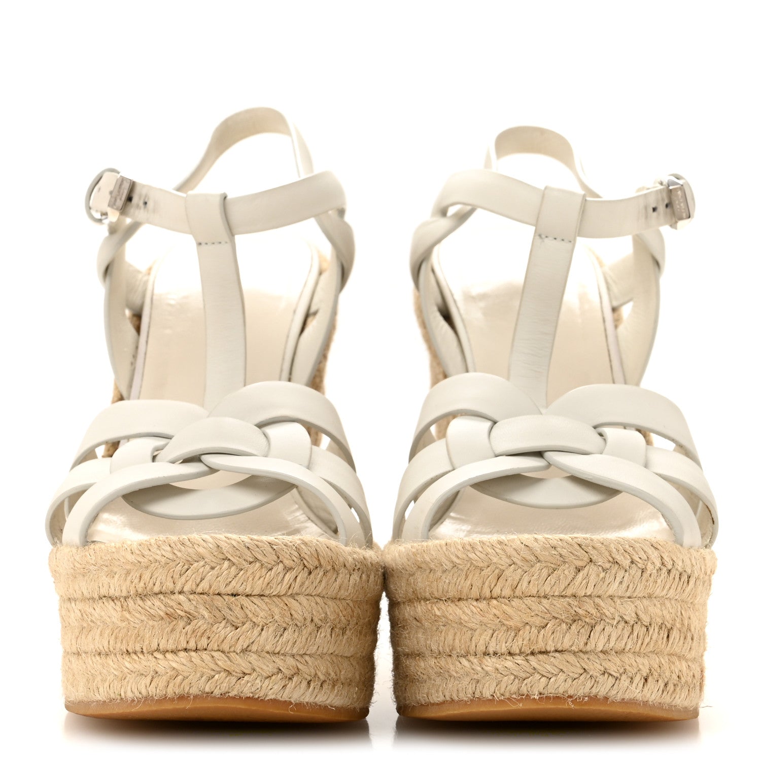 Saint Laurent Calfskin Tribute 95 Platform Espadrille Wedge Sandals 36 Porcellana 3 of 10