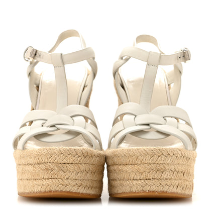 Saint Laurent Calfskin Tribute 95 Platform Espadrille Wedge Sandals 36 Porcellana 3 of 10