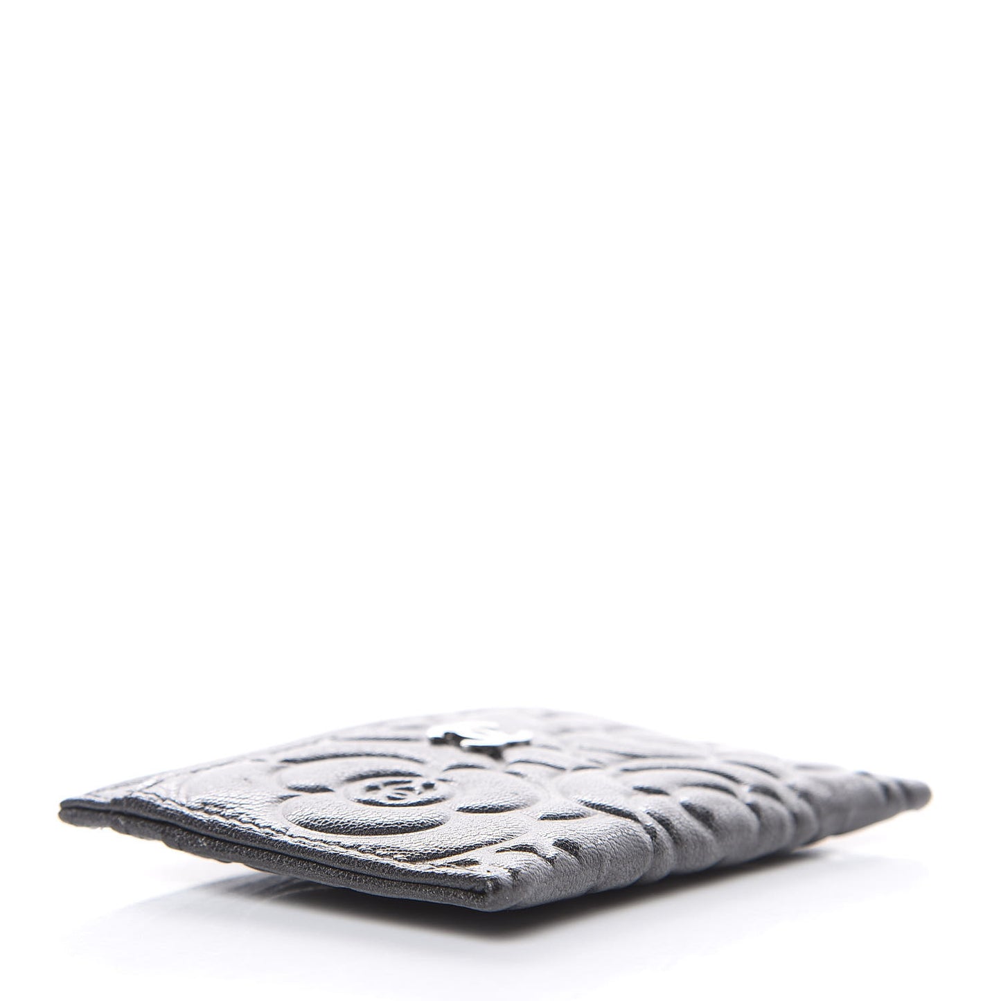 Goatskin Camellia Embossed Card Holder Grey