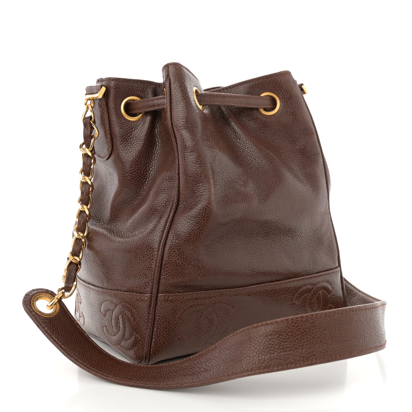 Caviar CC Drawstring Shoulder Bag Brown