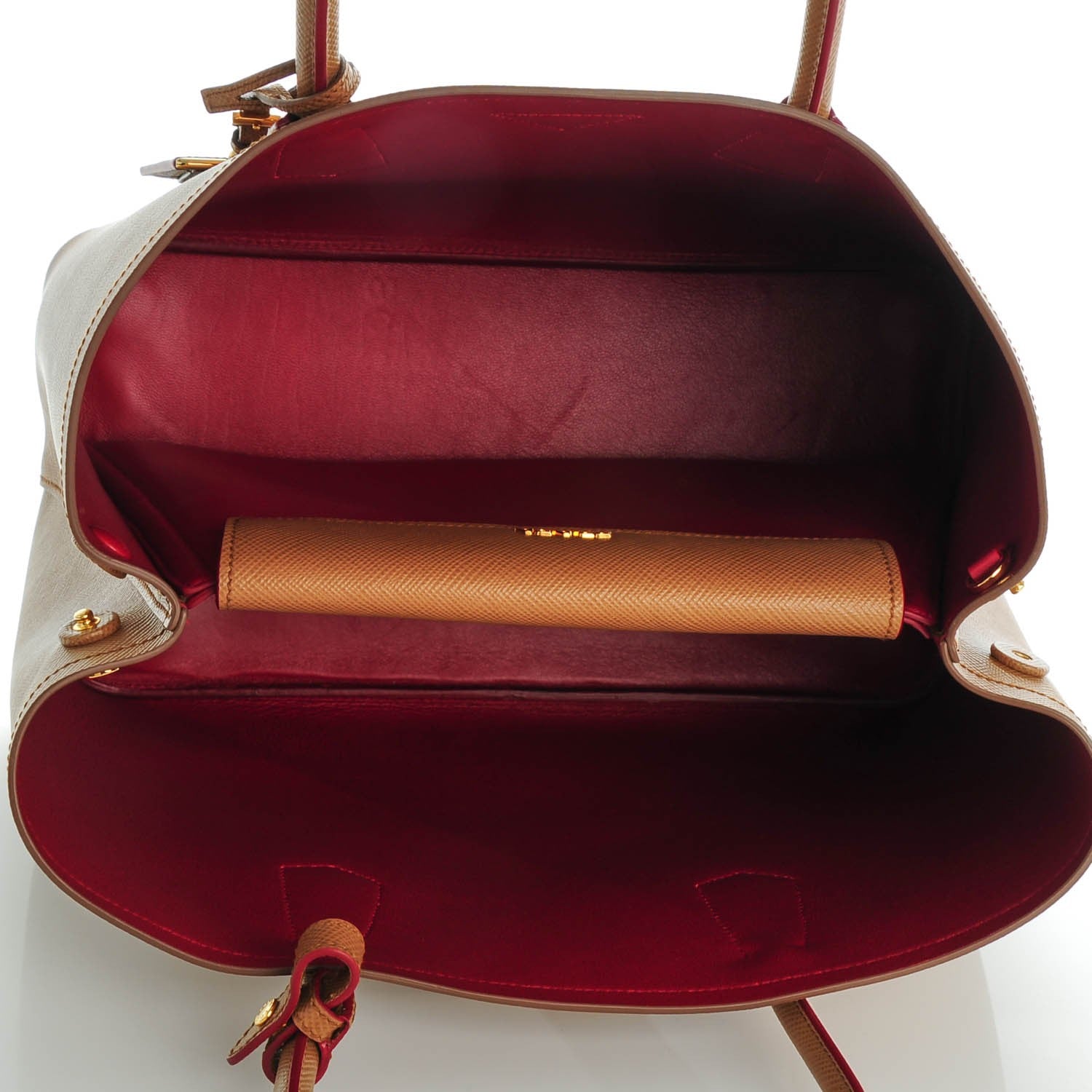Prada Saffiano Cuir Medium Double Bag Caramel Fuoco 5 of 7