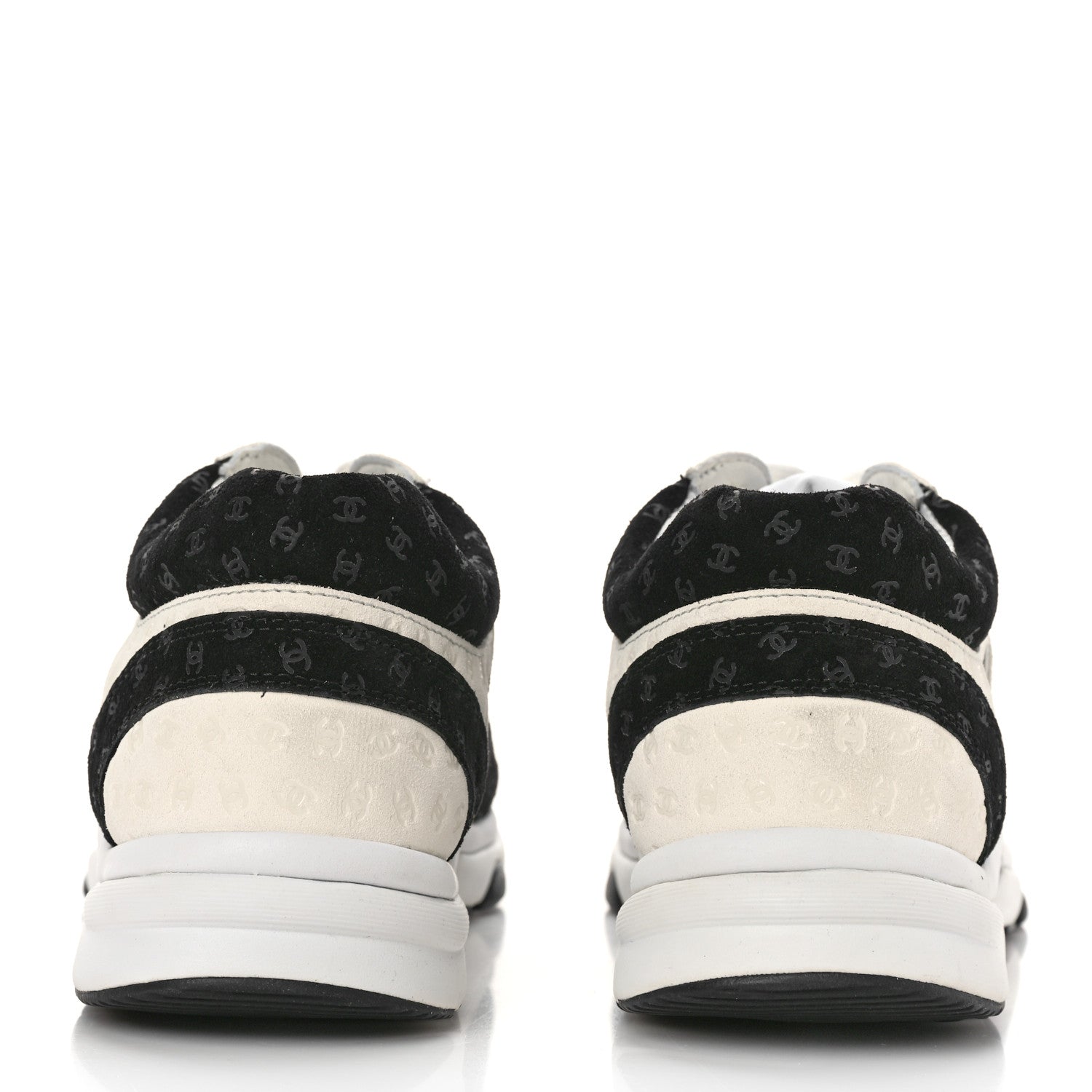 Chanel Nylon Suede Calfskin Printed CC Sneakers 41.5 White Black 5 of 9