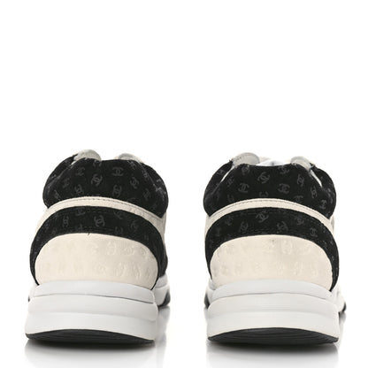 Chanel Nylon Suede Calfskin Printed CC Sneakers 41.5 White Black 5 of 9
