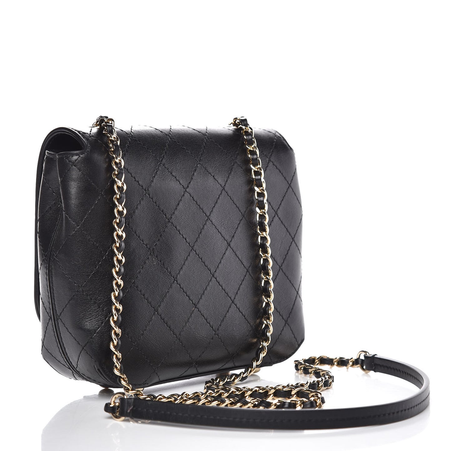 Calfskin Stitched Small Covered CC Flap Bag Black