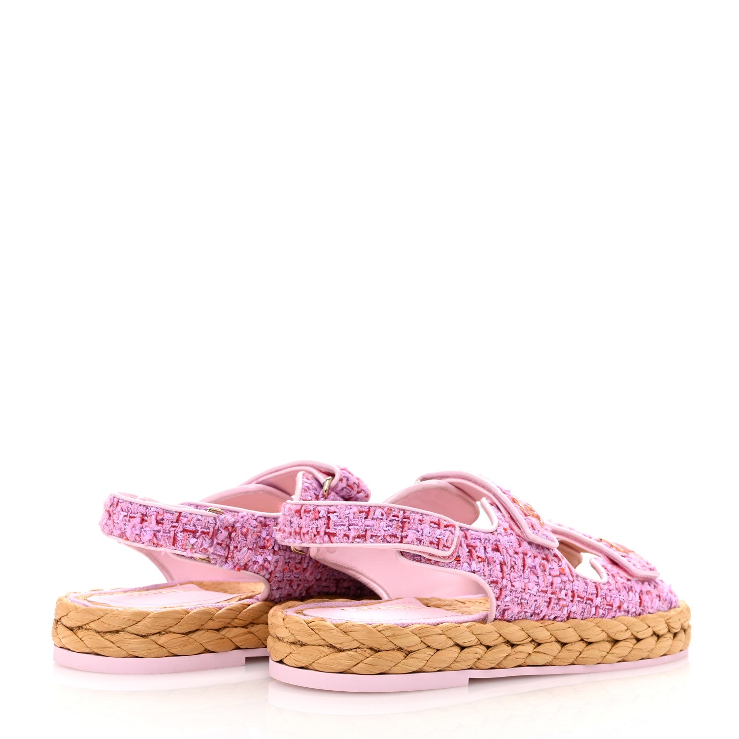 Chanel Tweed Patent Calfskin Velcro Dad Sandals 41 Light Purple Pink Red 5 of 9
