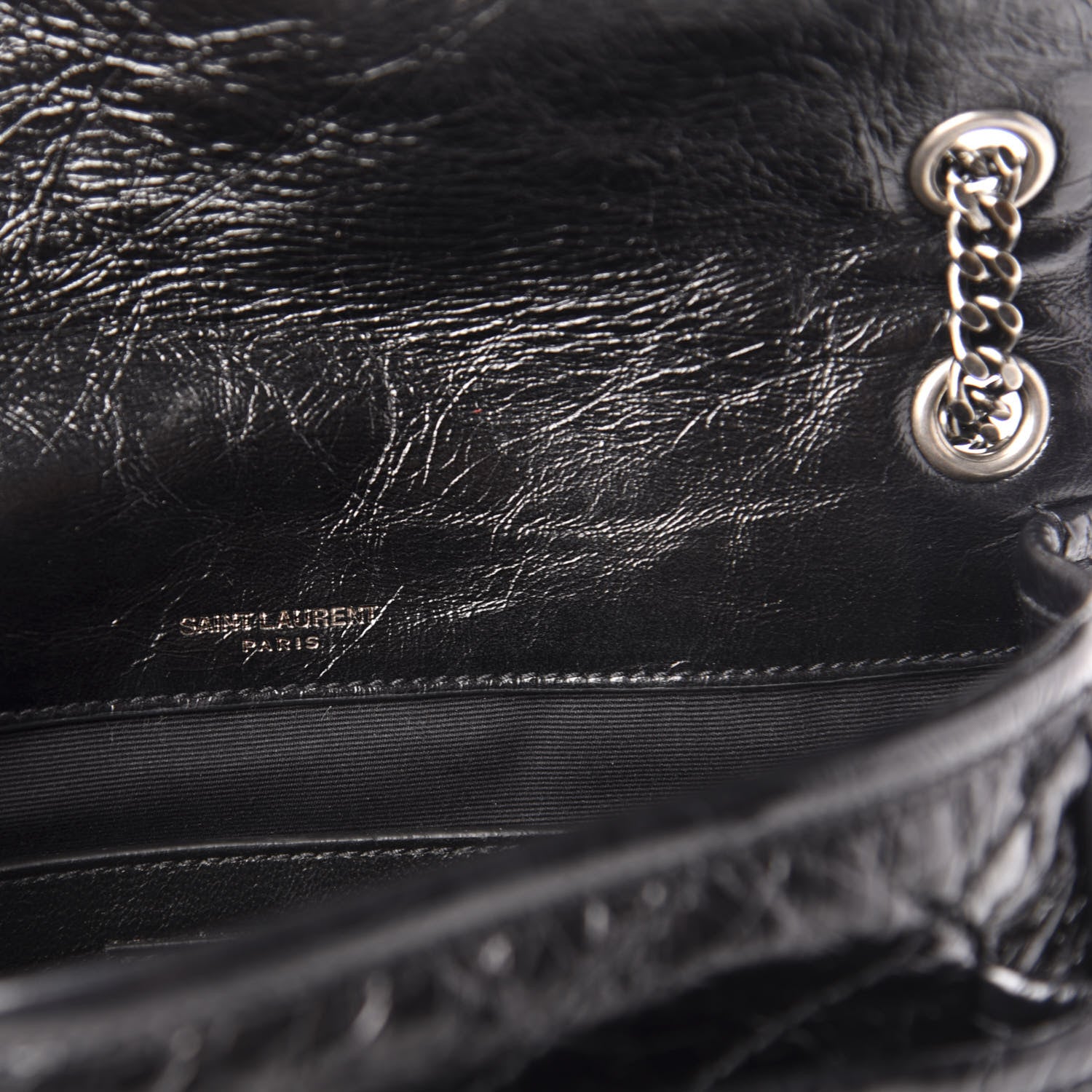 Saint Laurent Crinkled Calfskin Matelasse Monogram Baby Niki Chain Satchel Black 7 of 10