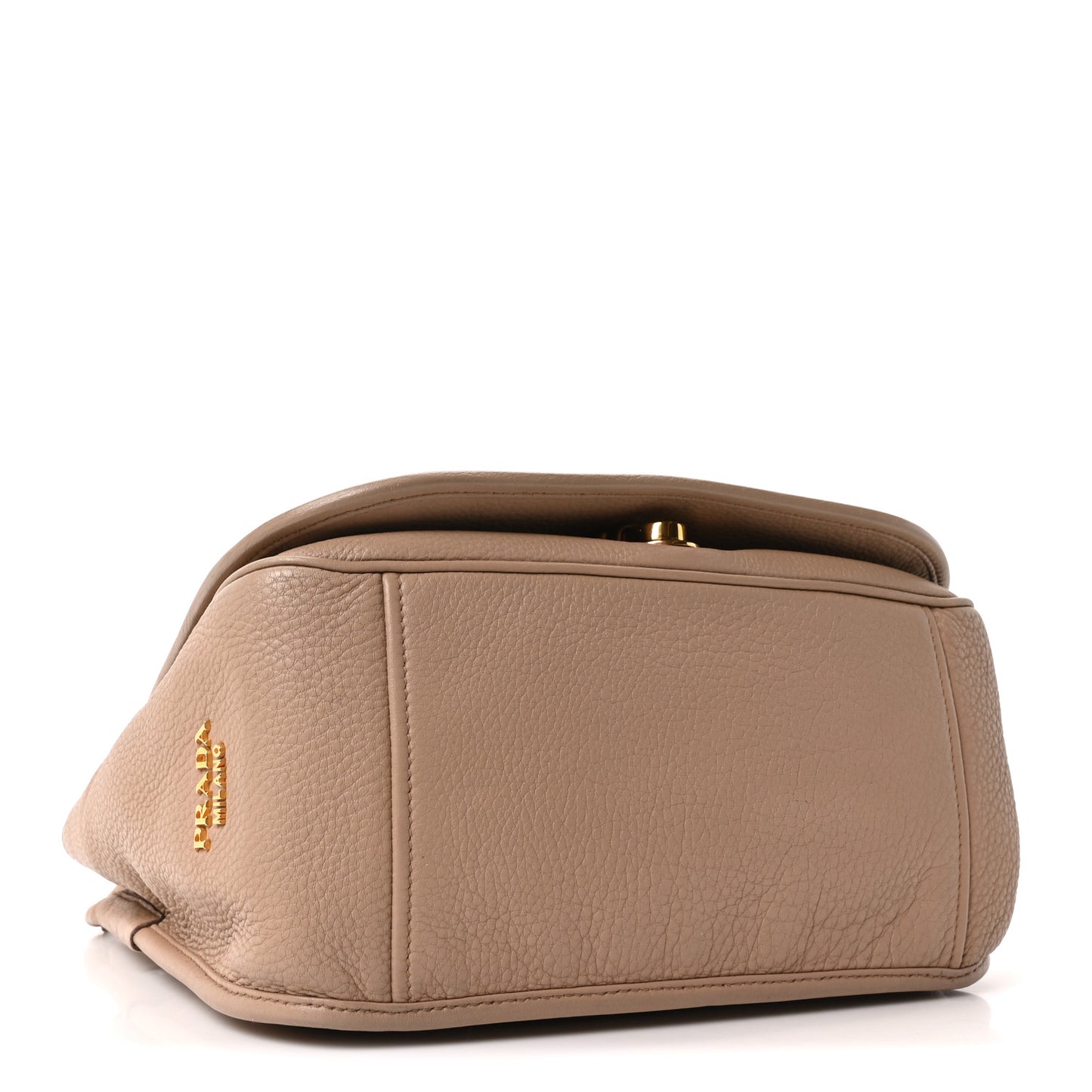 Vitello Daino Embossed Logo Flap Shoulder Bag Sesamo