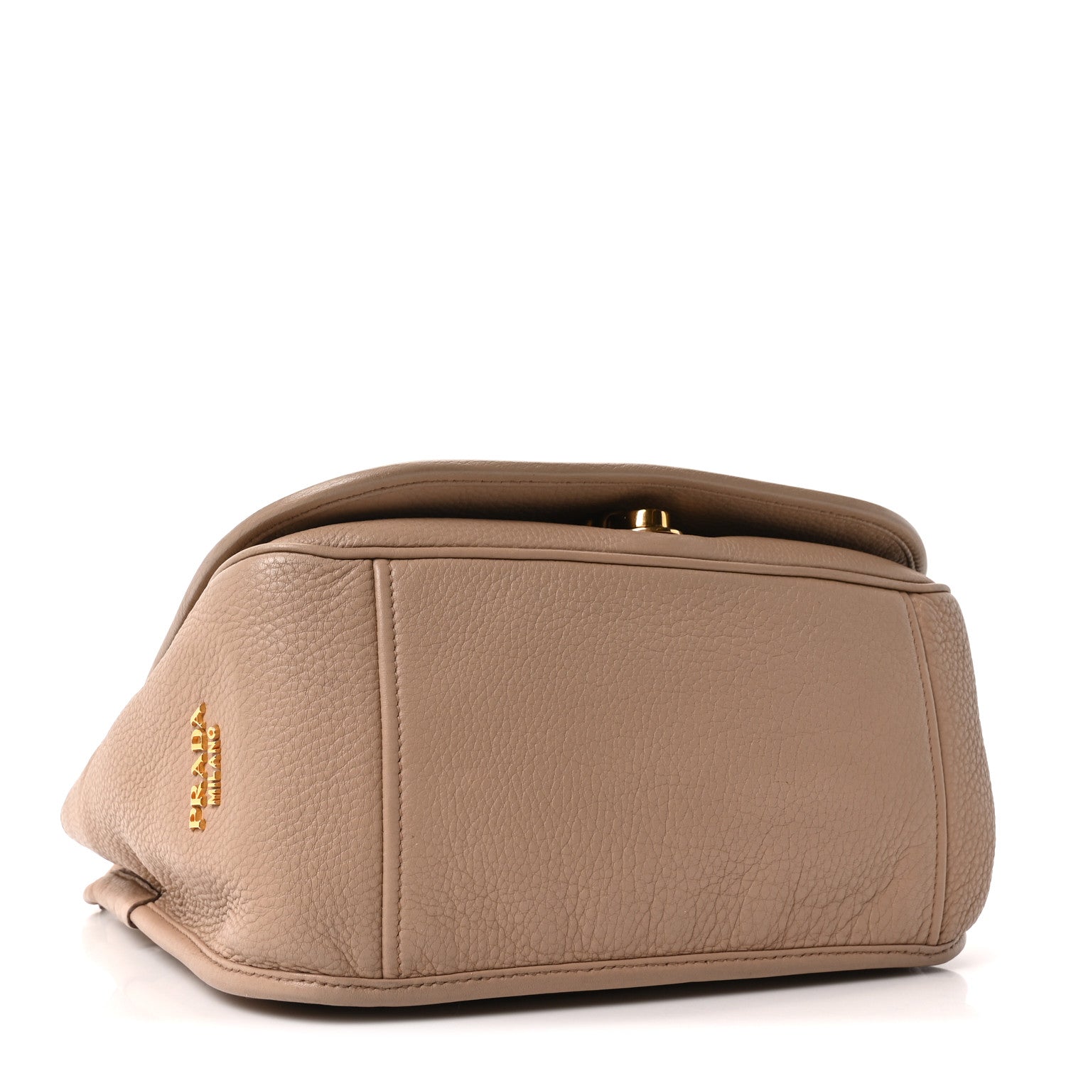 Prada Vitello Daino Embossed Logo Flap Shoulder Bag Sesamo 3 of 9
