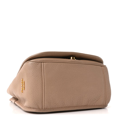 Prada Vitello Daino Embossed Logo Flap Shoulder Bag Sesamo 3 of 9