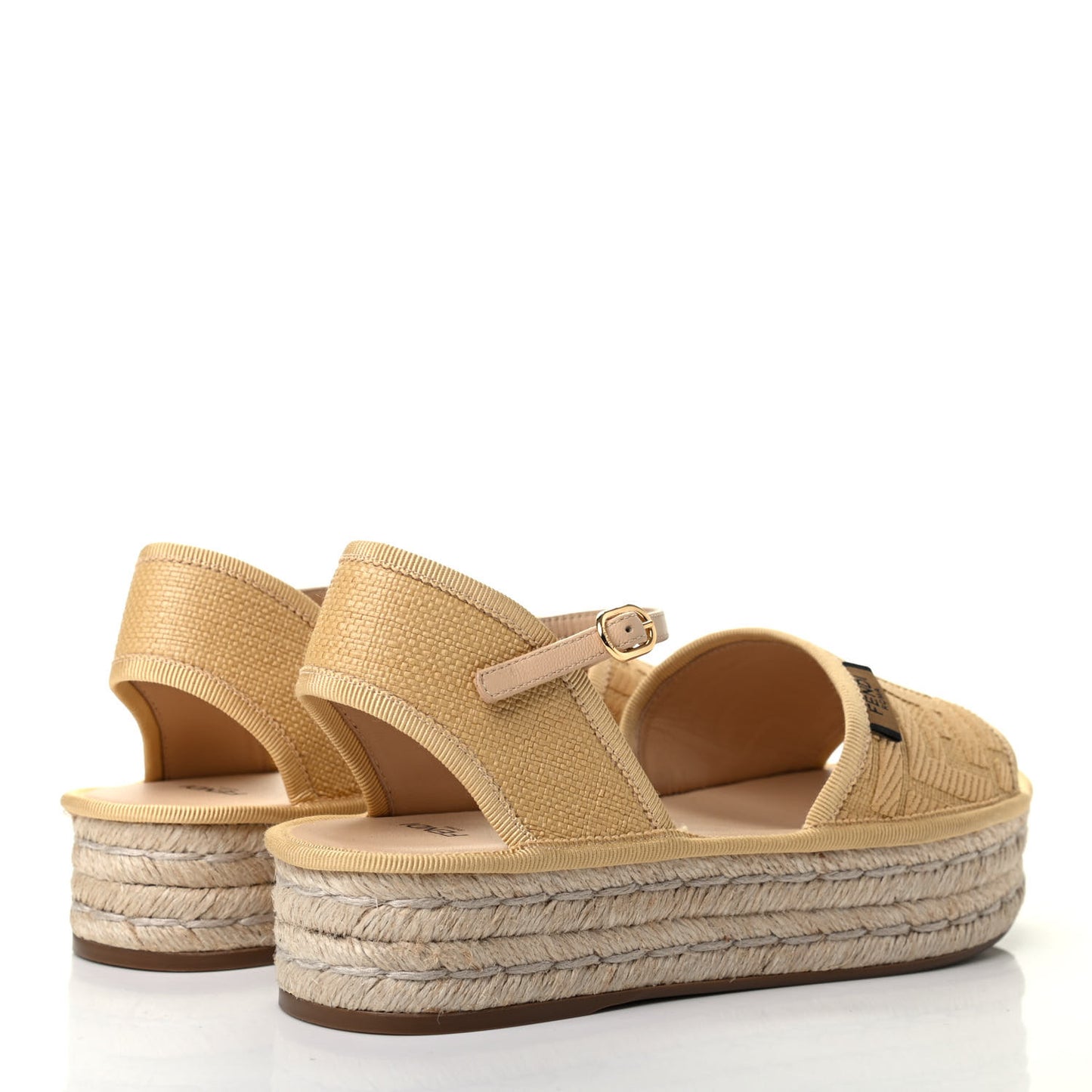 Raffia FF Embroidered Espadrille Platform Sandals 36 Natural
