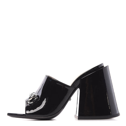 Gucci Patent Lexi Horsebit High-Heel Slide Sandals 37.5 Black 1 of 11