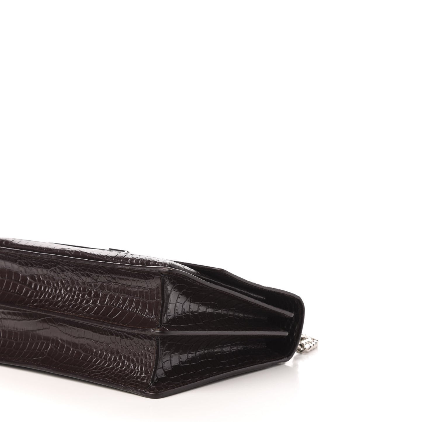 Calfskin Crocodile Embossed Medium Monogram Sunset Brown