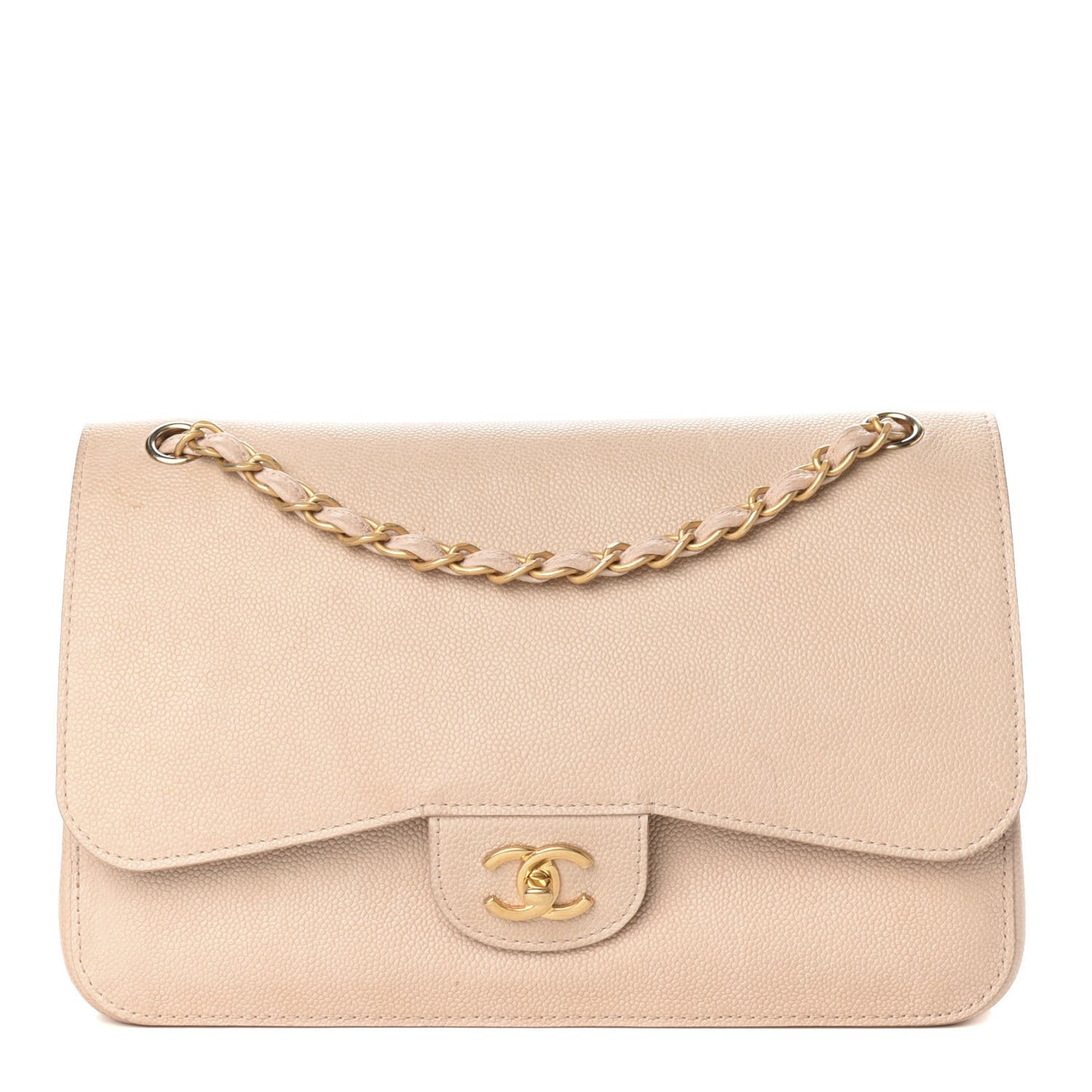 Grained Calfskin Jumbo Classic Pure Double Flap Nude