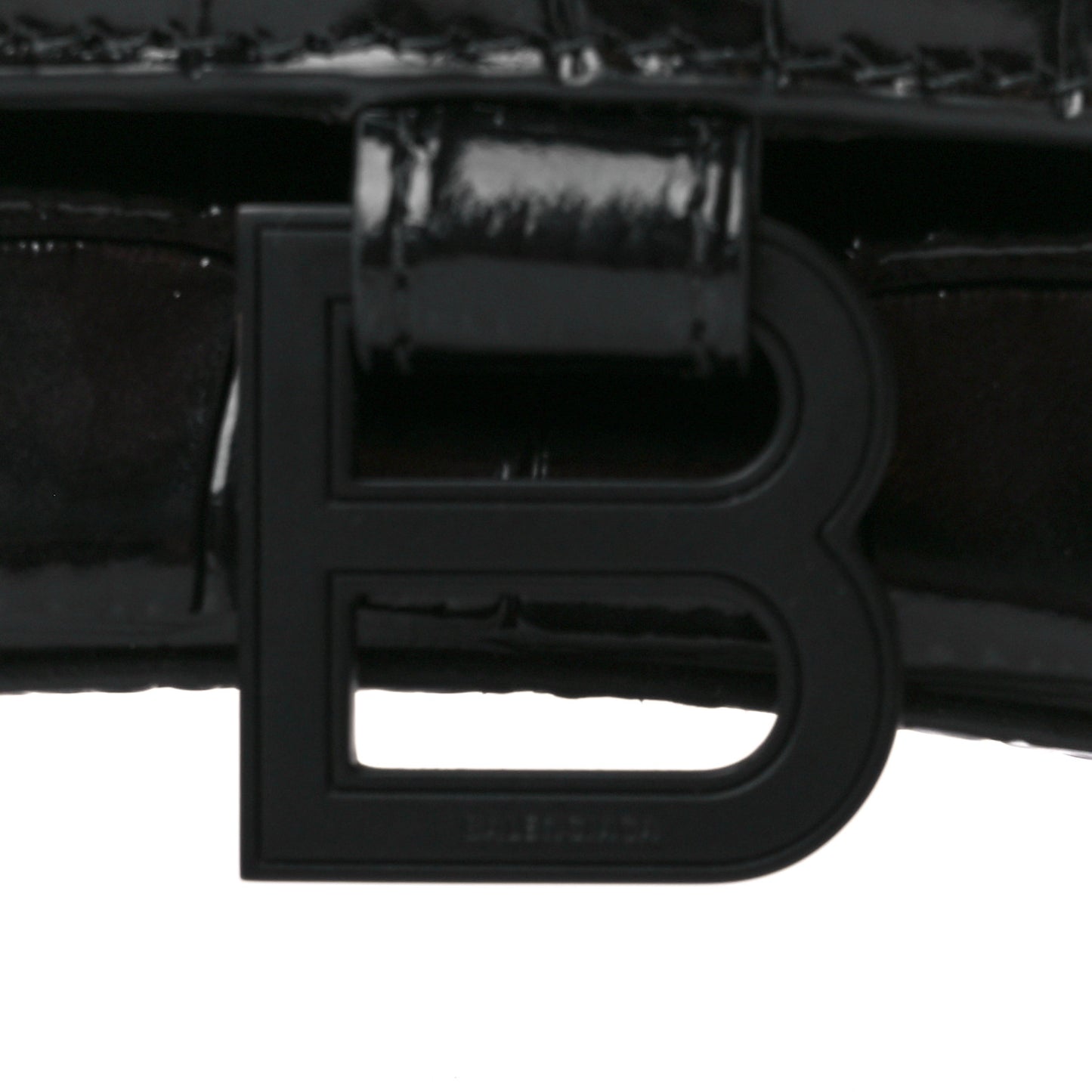 Shiny Calfskin Monochrome Crocodile Embossed Small Hourglass Top Handle Bag Black