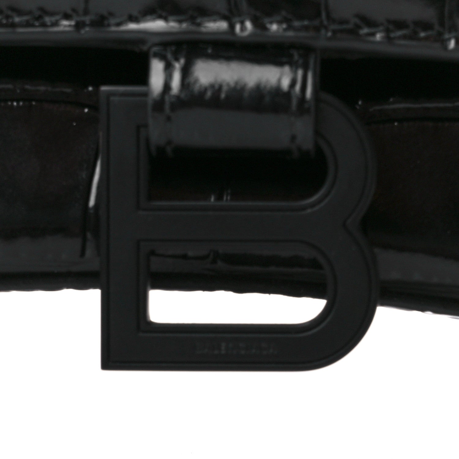 Balenciaga Shiny Calfskin Monochrome Crocodile Embossed Small Hourglass Top Handle Bag Black 8 of 11