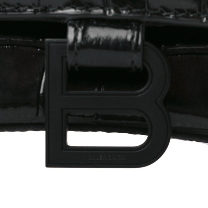Balenciaga Shiny Calfskin Monochrome Crocodile Embossed Small Hourglass Top Handle Bag Black 8 of 11