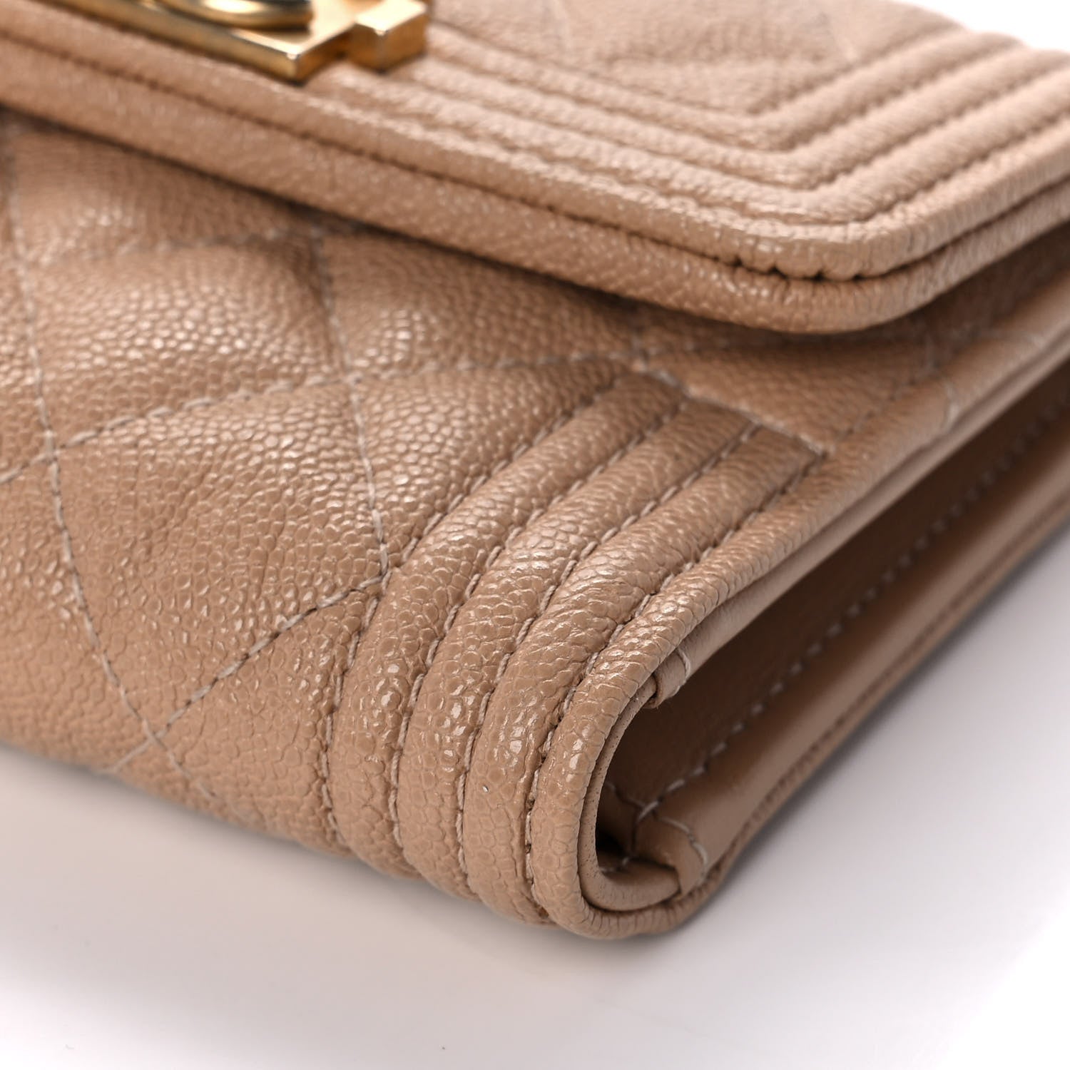 Chanel Caviar Quilted Compact Boy Flap Wallet Beige 10 of 12