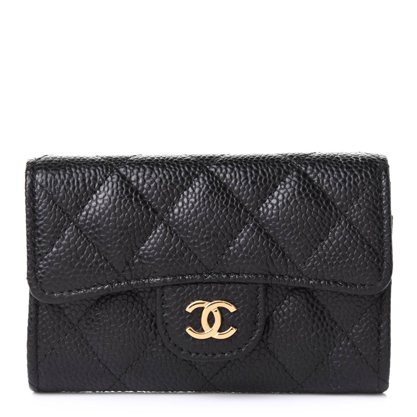Caviar Quilted Flap Card Holder Wallet Black