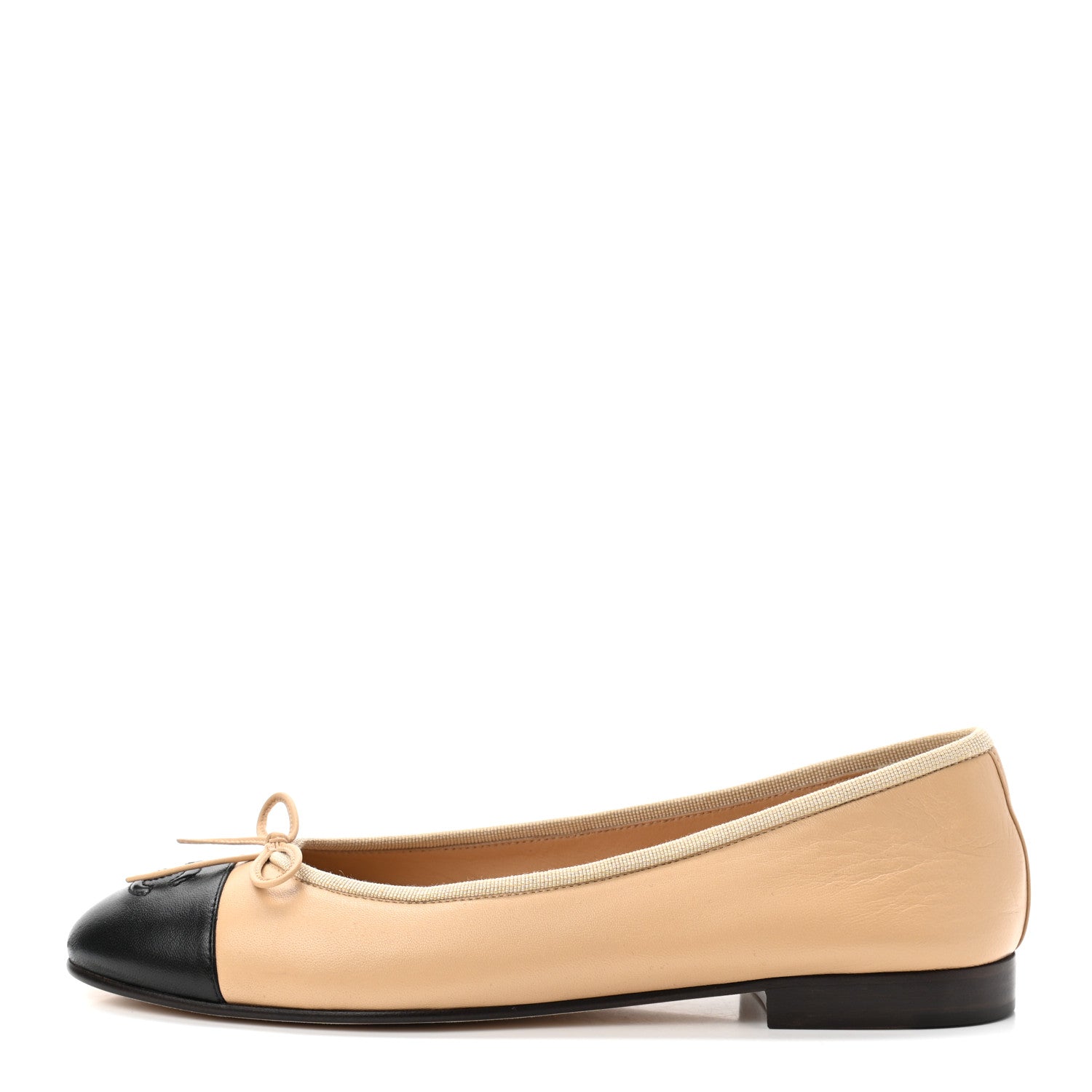 Chanel Lambskin Cap Toe CC Ballerina Flats 38.5 Beige Black 1 of 8
