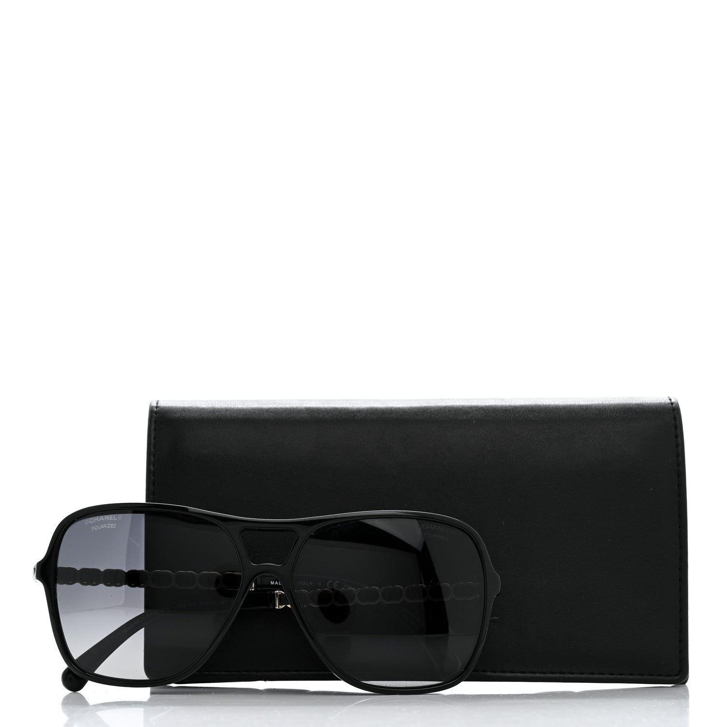 Chanel Metal Calfskin Polarized CC Chain Pilot Sunglasses 5439-Q-A Black 8 of 8
