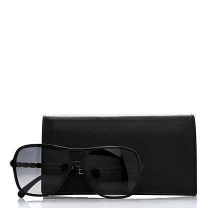 Chanel Metal Calfskin Polarized CC Chain Pilot Sunglasses 5439-Q-A Black 8 of 8