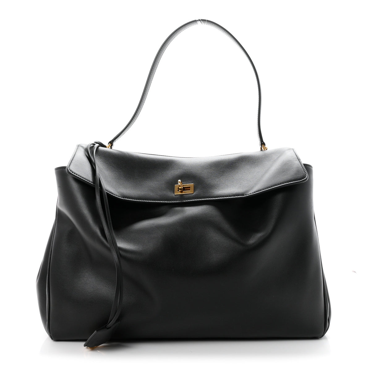 Smooth Calfskin Large Rodeo Top Handle Handbag Black