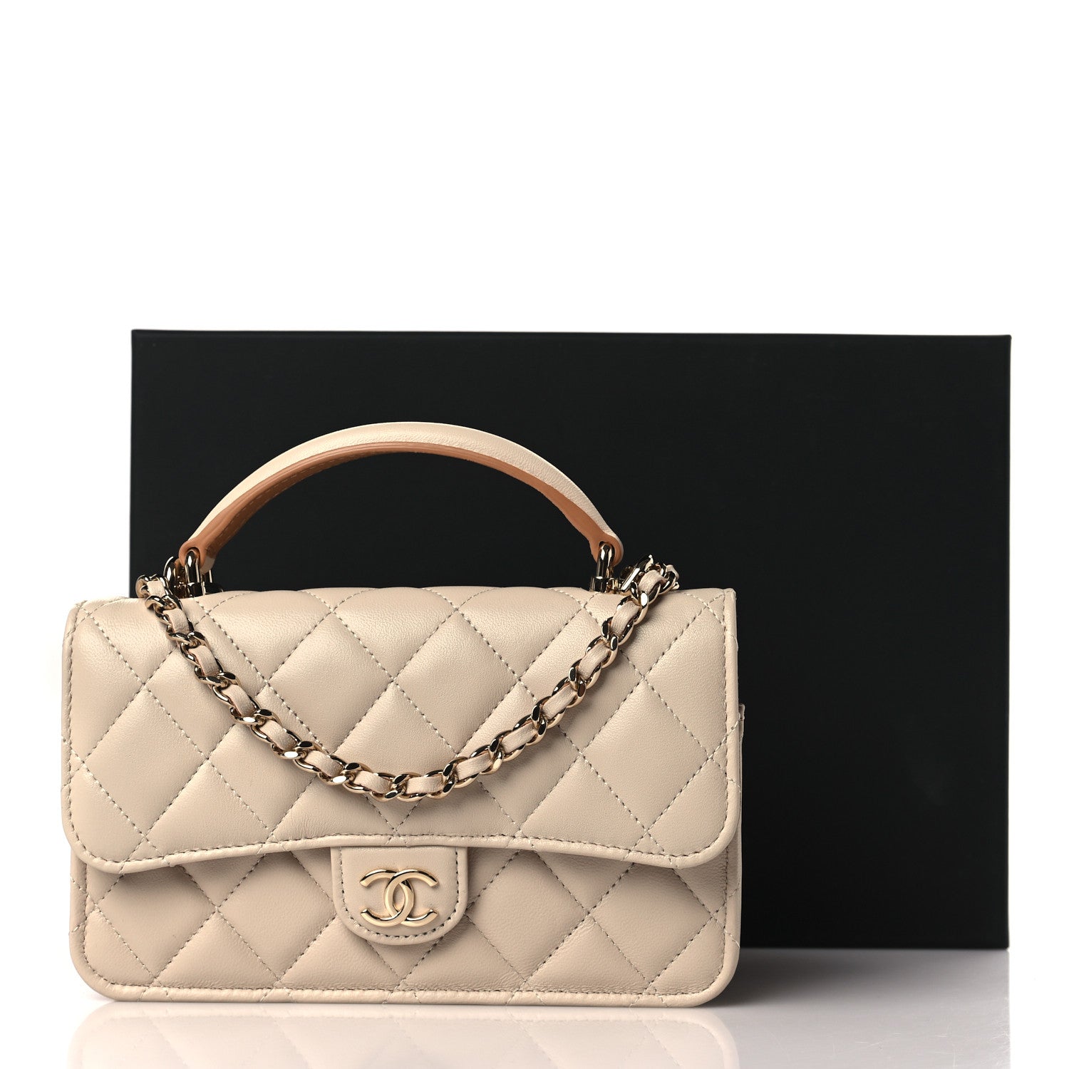 Chanel Lambskin Quilted Flap Phone Holder With Chain Beige Brown 11 of 11
