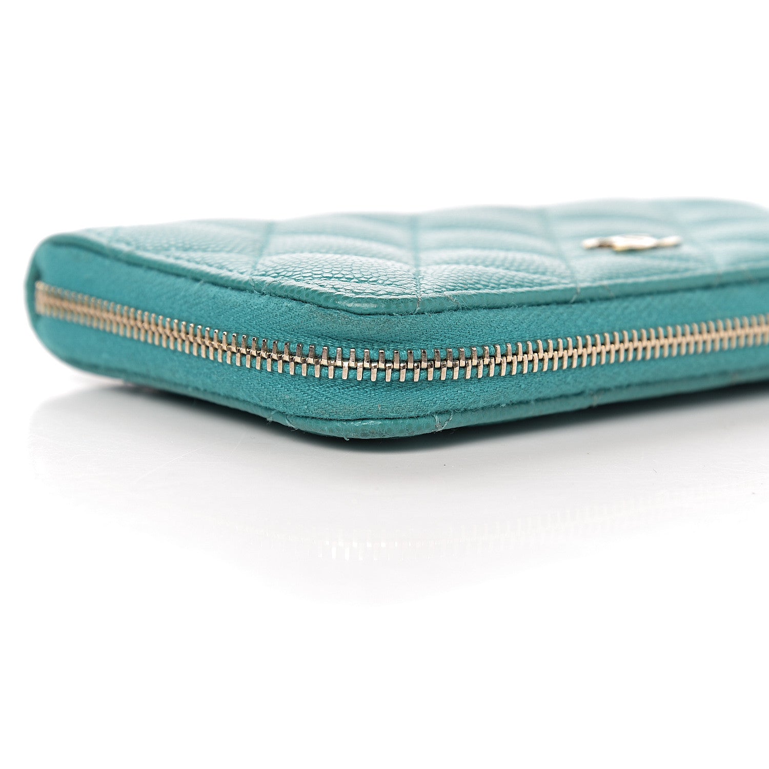 Chanel Caviar Quilted Small Zip Around Wallet Turquoise 12 of 14