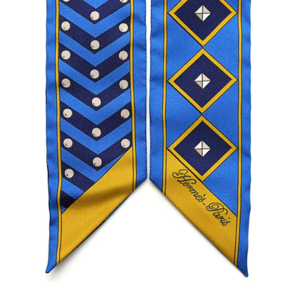 Hermes Silk Colliers Et Chiens Twilly Bleu Royal Gold Marine 2 of 4